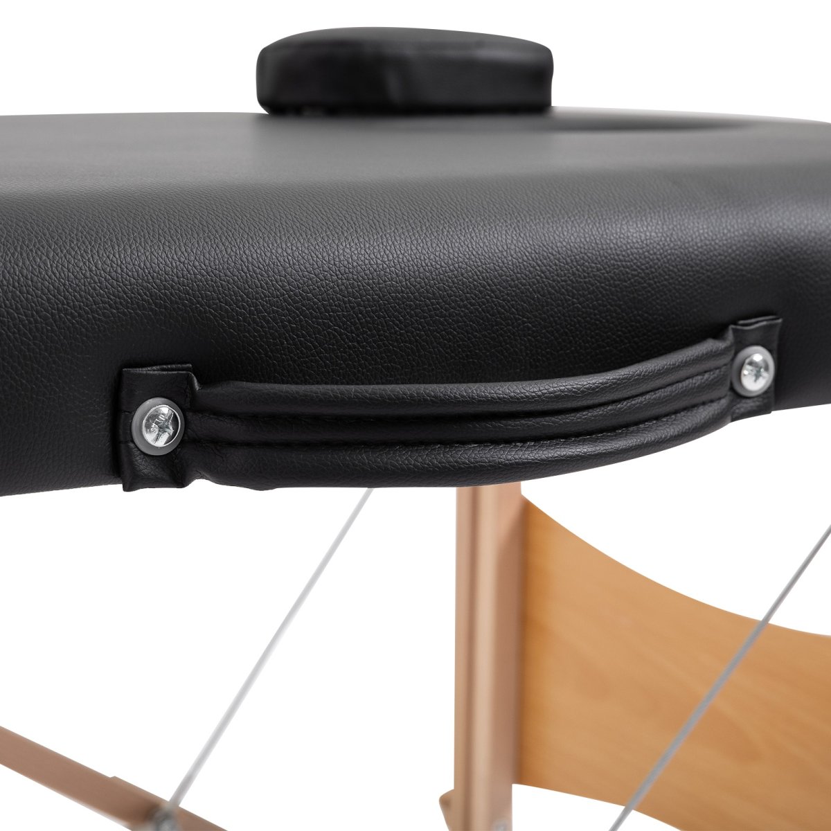 Mesa de Massagem Portátil com Apoio para a Cabeça Estrutura de Madeira Altura Ajustável e Bolsa de Transporte 186x60x58-81 cm Preto - Image 9