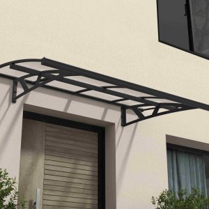 Cobertura de porta Amsterdam – Estrutura cinza e painéis transparentes Canopia