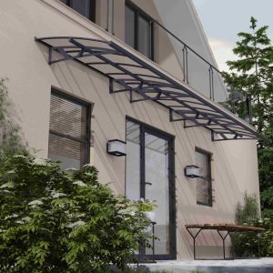 Cobertura de porta Amsterdam – Estrutura cinza e painéis transparentes Canopia
