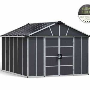 Abrigo de Jardim Yukon de Policarbonato com Chão, Cinzento Canopia
