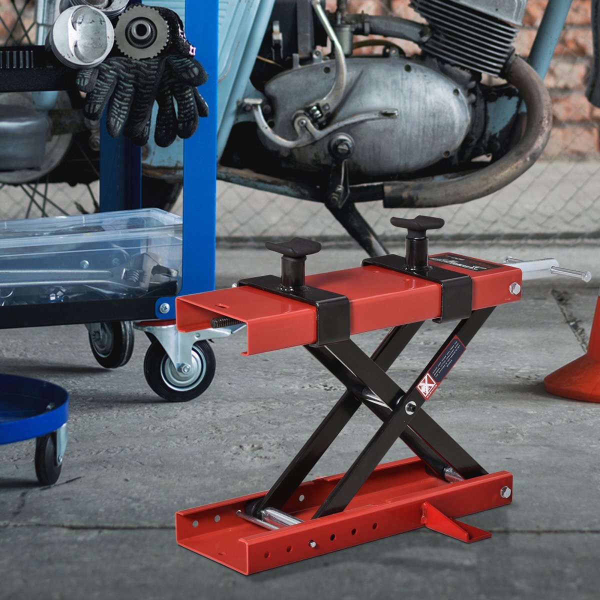 Plataforma Elevadora para Motocicletas com Altura Ajustável Carga Máxima 500kg – Preto e Vermelho - Image 5