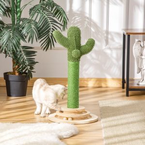 Poste Arranhador para Gatos em Forma de Cactus 32x32x60cm Verde