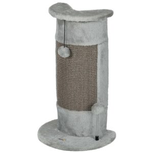 Poste de Arranhar para Gatos 58 cm Arranhador com Sisal e Bolas Suspensas 34×25,5×58 Cinza
