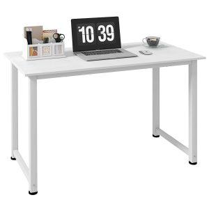 Secretária Moderna Mesa de Estudo com Estrutura Aço e Pés Ajustáveis Computador para Escritório Casa 120x60x76 cm Branco