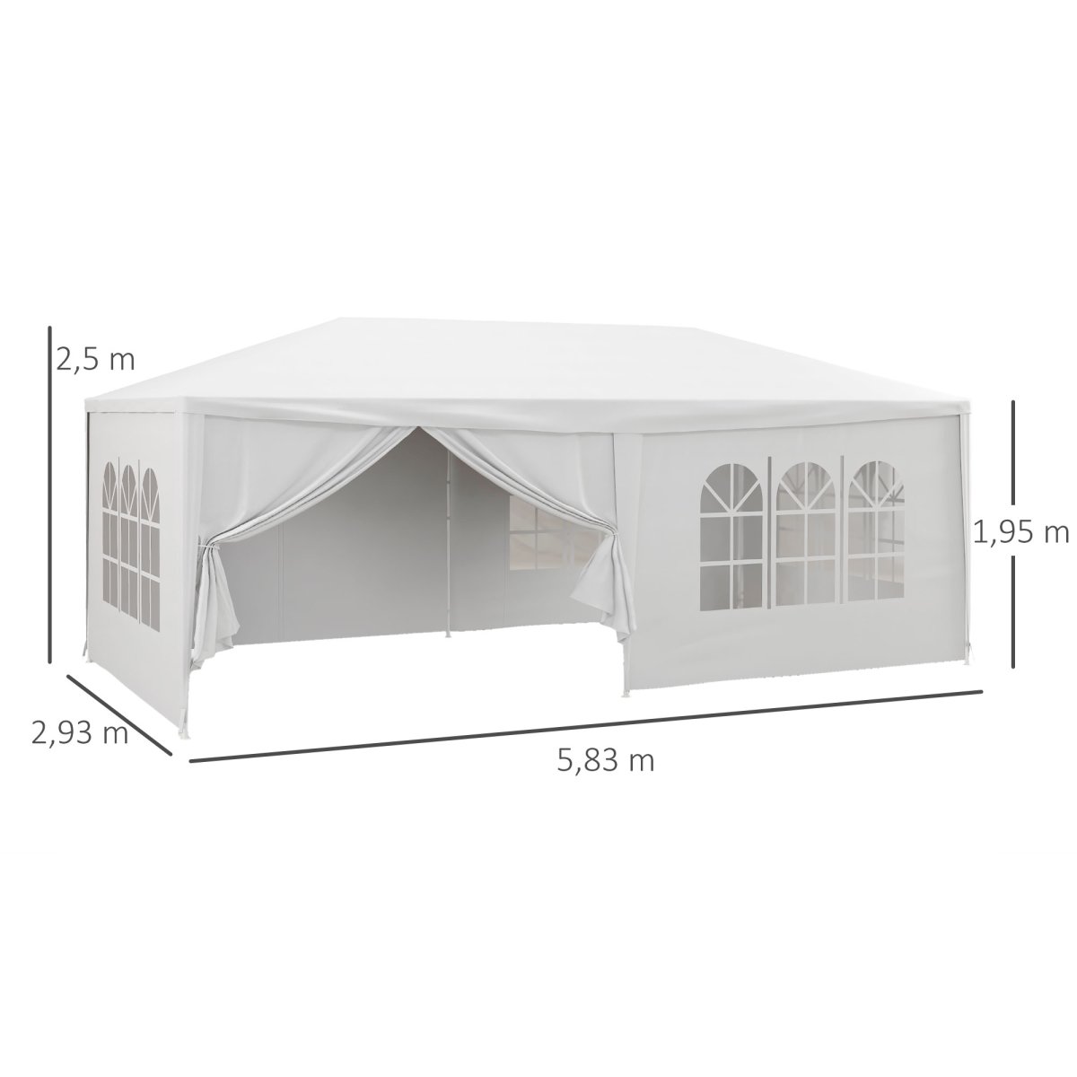 Tenda de Festas Desmontável com 4 Janelas 2 Portas com Fecho de Correr 6 Paredes Laterais e Impermeável - Image 4
