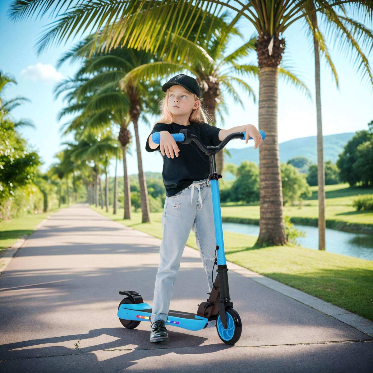 Trotinete Elétrica Dobrável para Crianças, Motor 120 W Autonomia 6 km e Máximo 10 km/h 74x52x83-87 cm Azul - Image 3