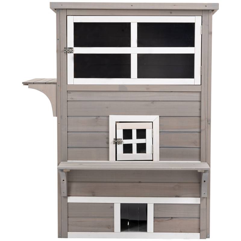 Casa para Gatos de Madeira – 98×68,5x122cm Cinza - Image 3