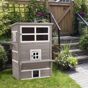 Casa para Gatos de Madeira – 98×68,5x122cm Cinza